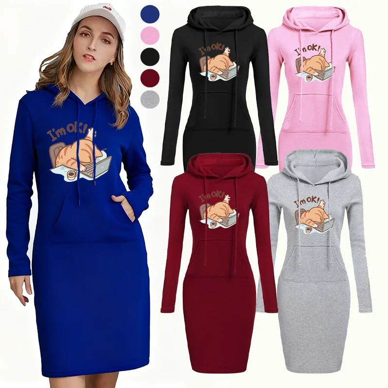 فستان نسائي بسيط عالي الجودة الأكثر مبيعًا فستان كاجوال للخريف والشتاء مناسب للاستخدام اليومي مريح بجيب نحيف مع قلنسوة #1