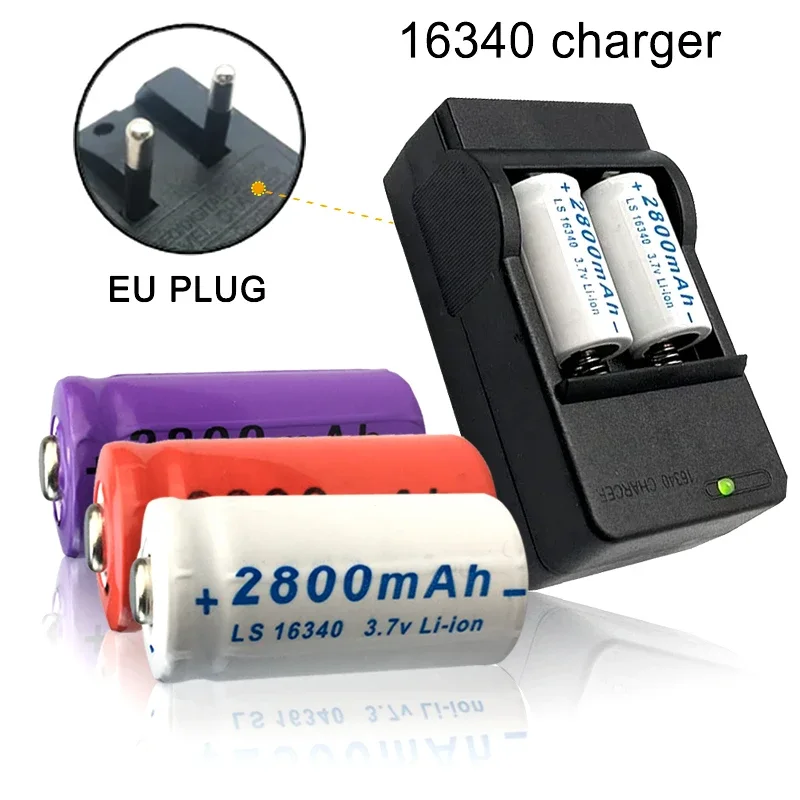 Batterie lithium-ion aste pour caméra de sécurité, 3.7V, 2800mAh, CR123A, RCR 123, ICR 16340, chargeur inclus