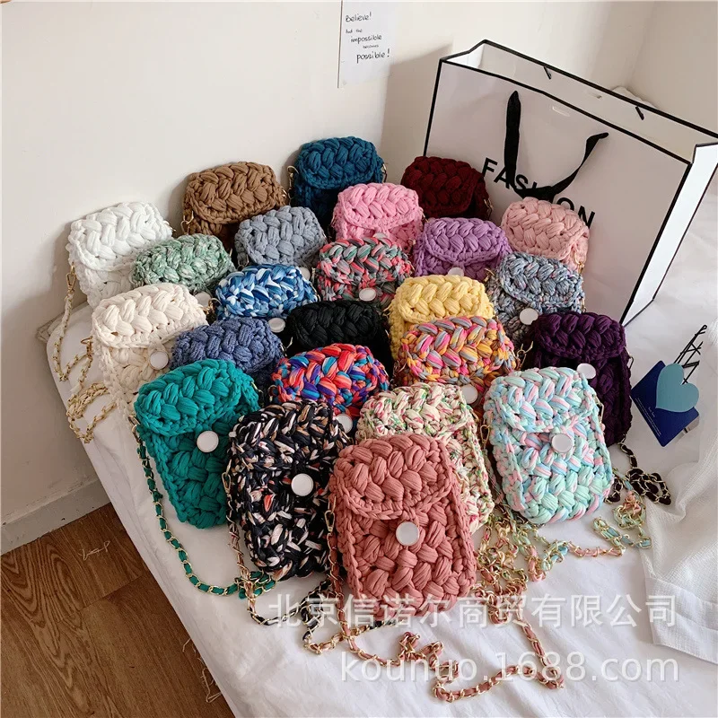 

Handmade Rope Knitting Crossbody Bags for Women 2021 Fashion Chains Woven Shoulder Bag Lady Small Coins Purse Phone Flap Ladies