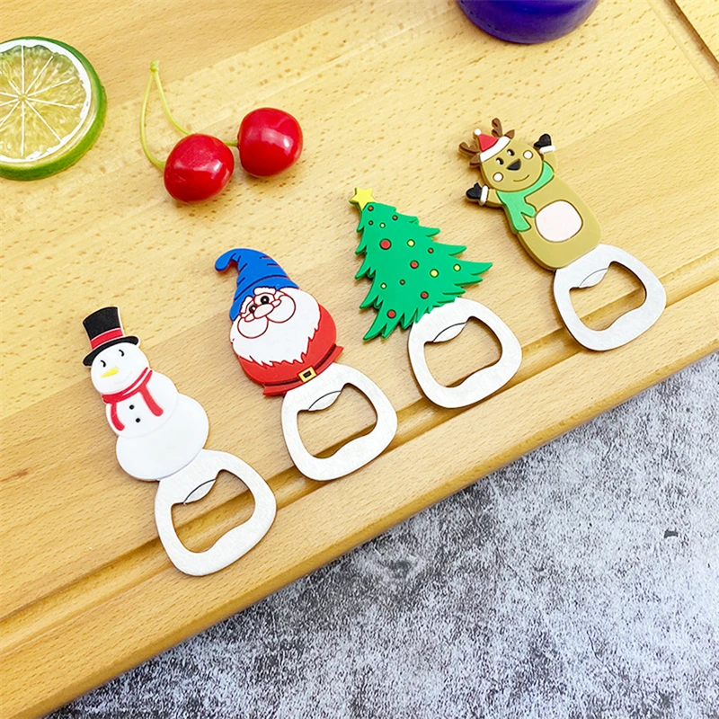 Christmas Can Opener Cartoon Bottle Opener Stainless Steel Beer Starter Multifunctional Silicone Refrigerator Magnet Gadget Tool