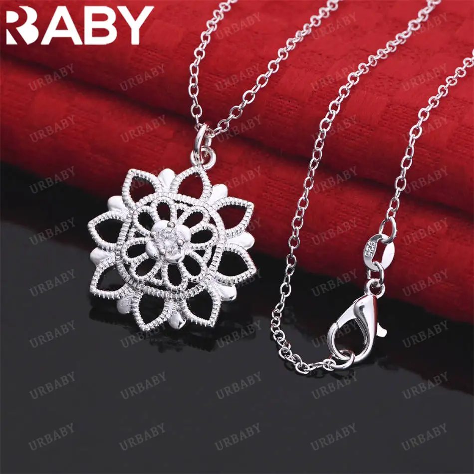 

URBABY 40-75cm 925 Sterling Silver Zircons Flower Pendant Necklace For Women Anniversary Gift Popular Wild Fashion Romantic