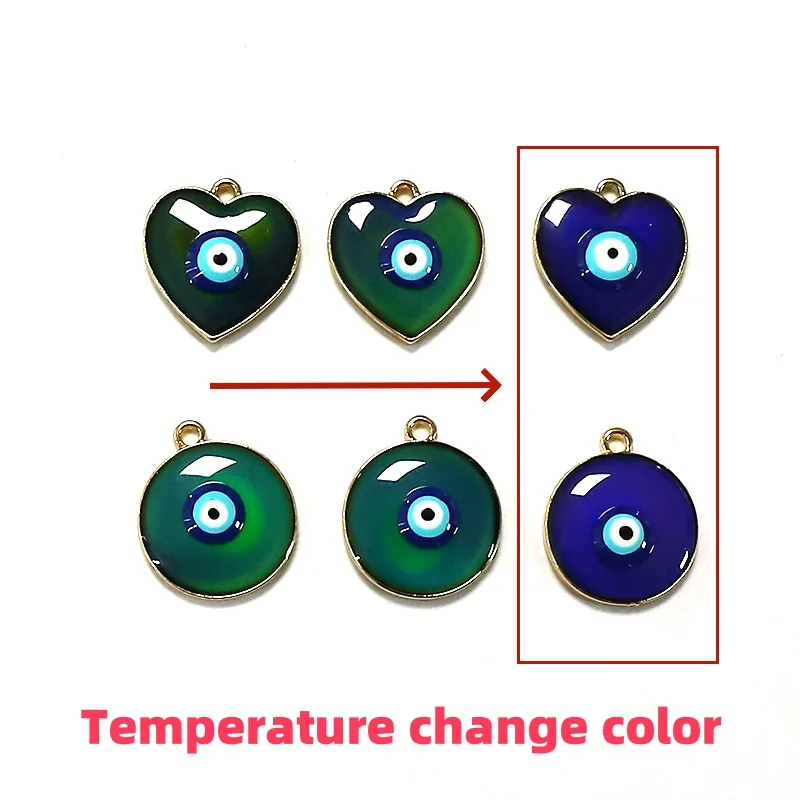 6pcs Temperature Change Color Evil Eye Charms Alloy Round Heart Pendant For Necklace Bracelet Earrings DIY Jewelry Make