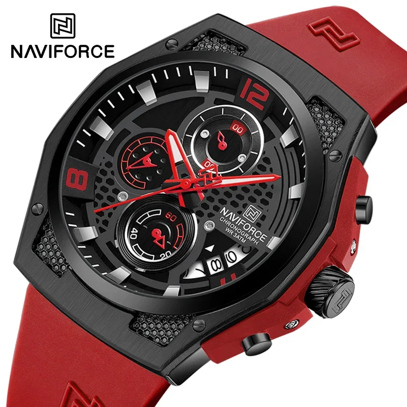 

NAVIFORCE NF8051T оригинальные многофункциональные кварцевые часы для мужчин, силиконовый ремешок Fumed, мужские трендовые брендовые водонепроницаемые мужские часы