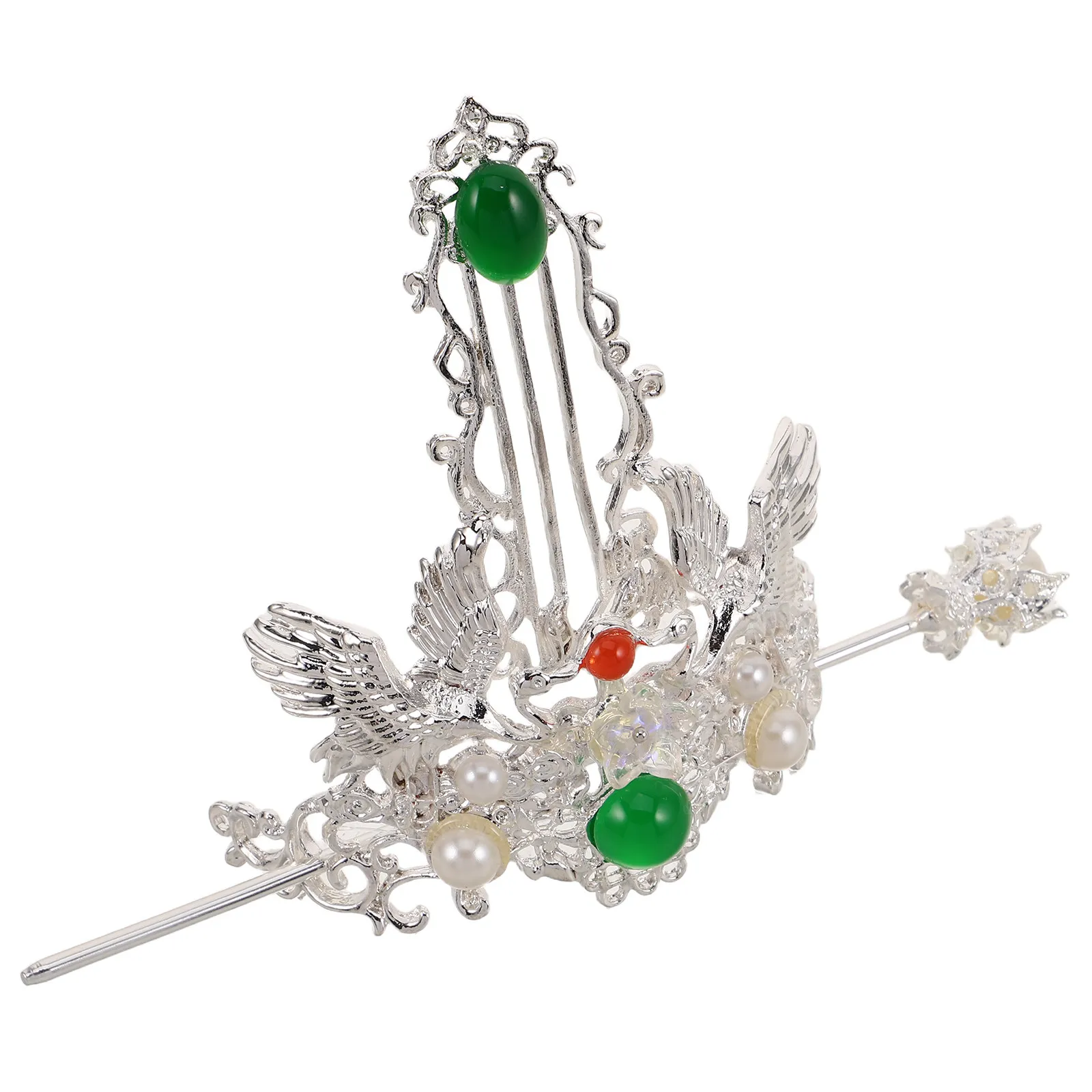 Vintage Chinese Hair Crown Hanfu Metal Hair Stick Elegant Crane Design for Cosplay Performance Wedding Accessories
