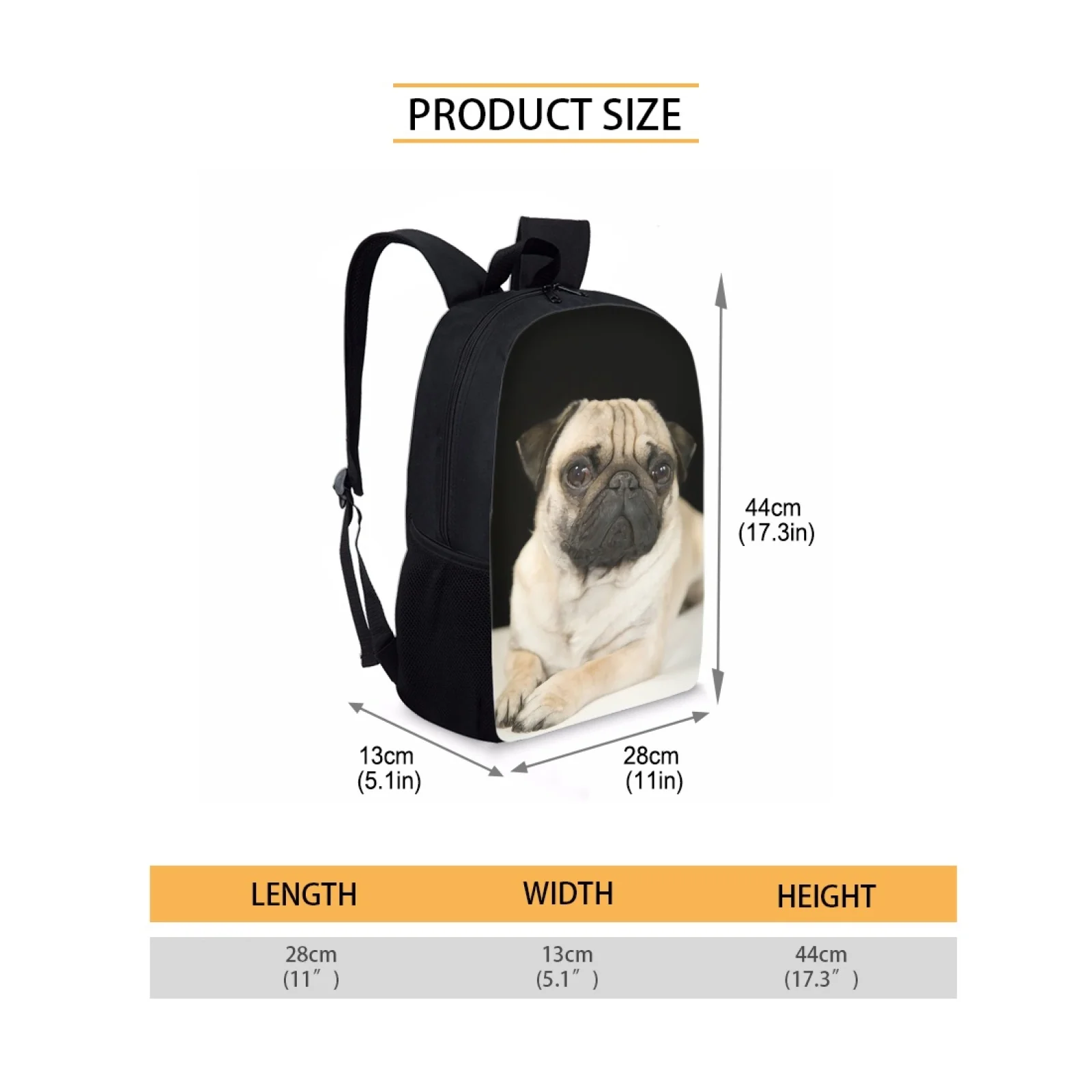 Kids School Bags for Teenager Boy Girl Children Backpack Cute Pug Dog Print School Satchels Bookbag Schoolbag Student Book Bag