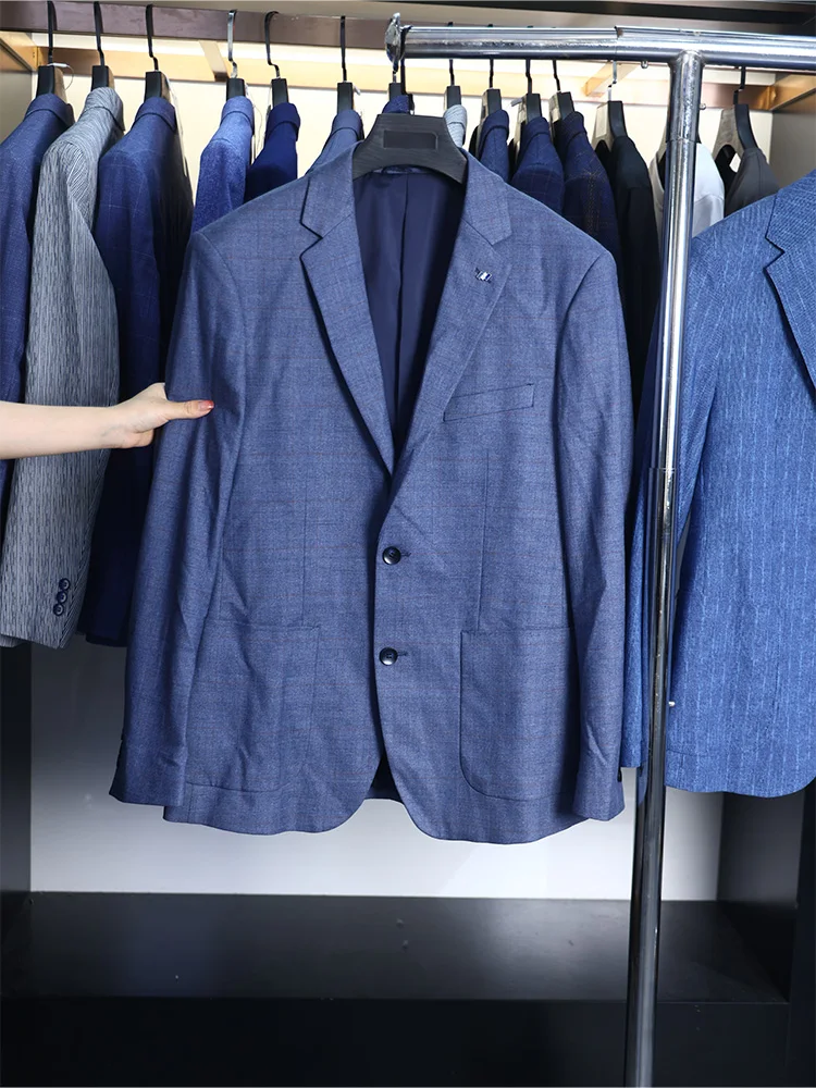 

H-Home Мужской весенне-осенний клетчатый повседневный костюм Jaet со съемной нагрудной булавкой и плоским воротником Busin Casual Long Sve Faion Urba...