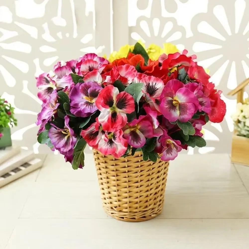 D9 Silk Cloth Artificial Pansy Flowers Dyed Edged DIY Floral Flower Bouquet Soft Realistic Artificial Flowers Valentine Day Gift