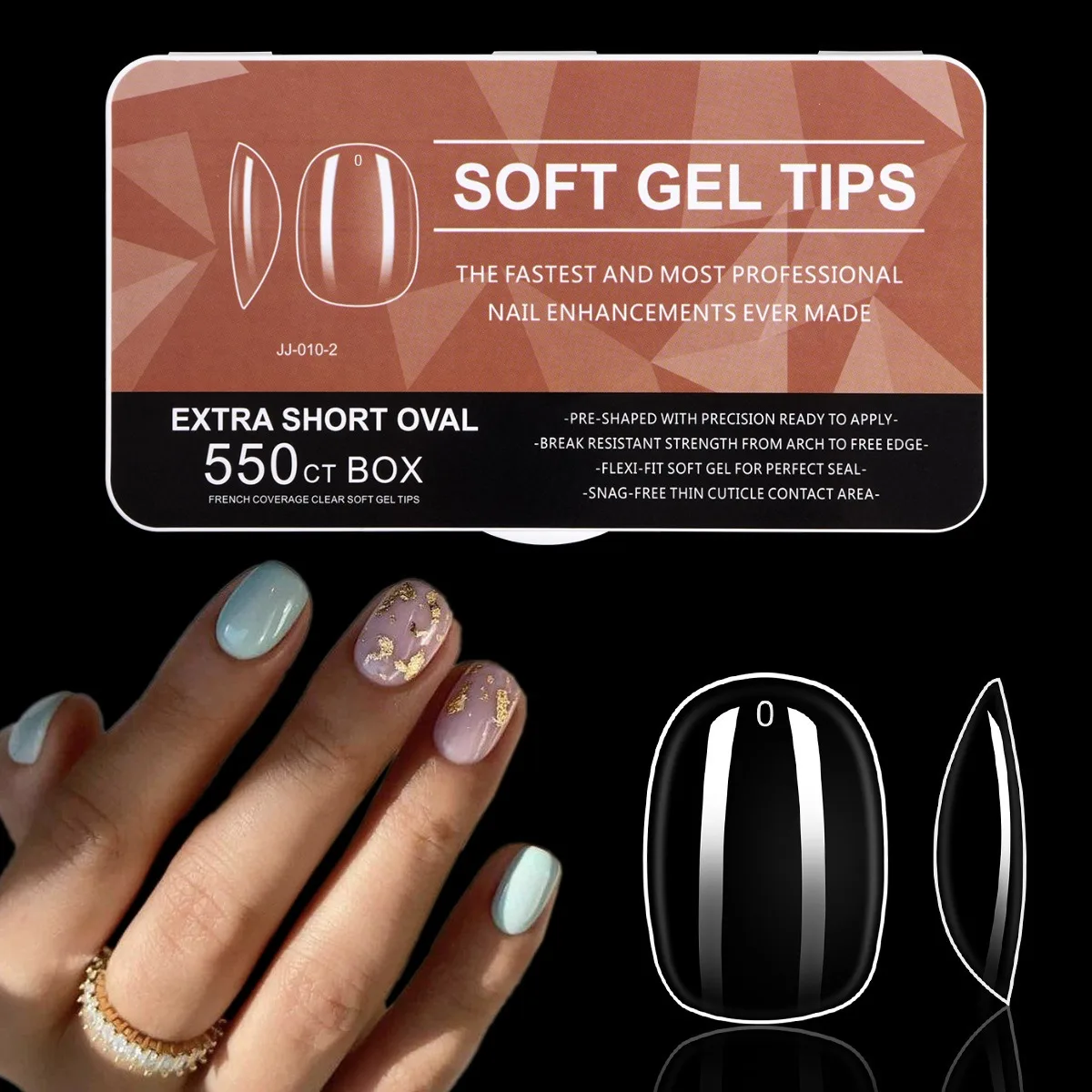 550 Stück Sargförmige Mandel-Soft-Gel-Nagelspitzen, künstliche halbe Abdeckung zum Aufdrücken, Acrylnägel in 11 Größen, künstliche Nägel, DIY-Maniküre-Verlängerungswerkzeuge – Detail 20