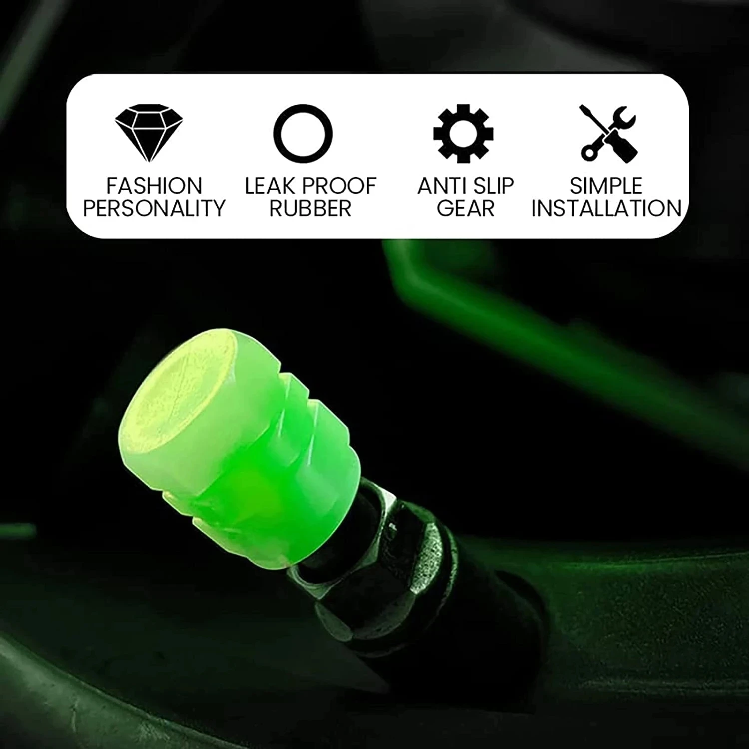 Luminous Valve Caps Fluorescent Green Blue Night Glowing Car Motorcycle Bicycle Wheel Styling Tyre Hub Universal Cap Decor 4Pcs view 3