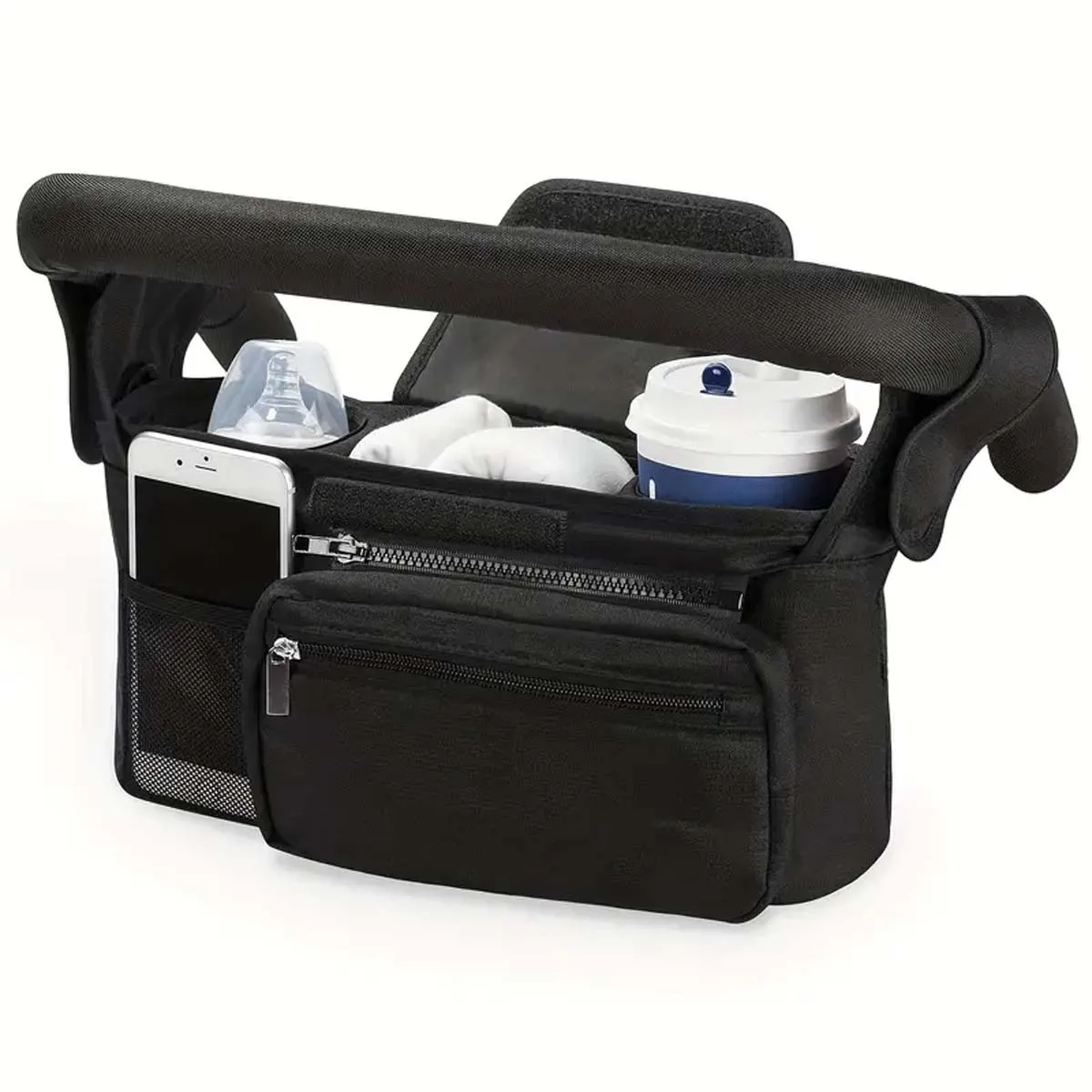 1pc Premium Stroller Organizer - Insulated Cup Holders,Stroller Organizer with Insulated Cup Holders, Phone Bag & Shoulder Strap