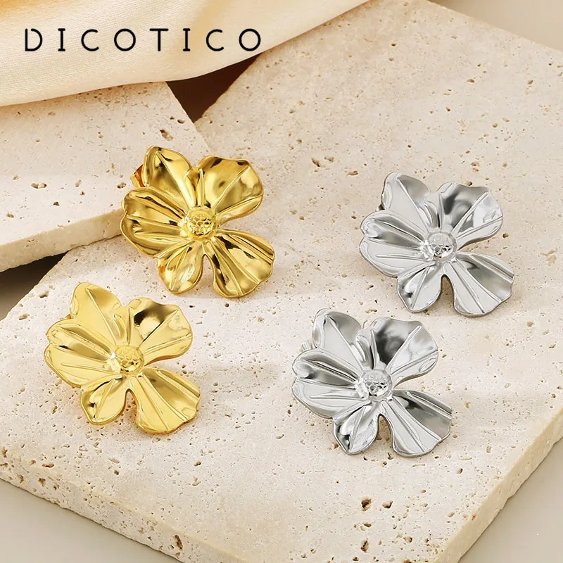 French Large Flower Stud Earrings for Women Stainless Steel Petals Earring Women's Wedding Drop Ear Jewelry Engagement Gifts