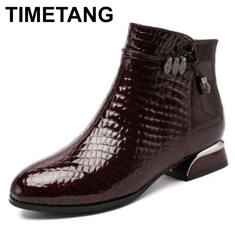 

2025 Fashion Women Boots Pointed Toe Genuine Leather Ankle Boots Winter Warm Fur Plush Women Shoes Big Size 43