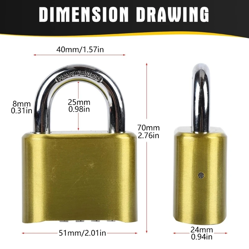 10000 Codes Gold High Security Padlocks Double Clasps Water Resistant Durability HX6C