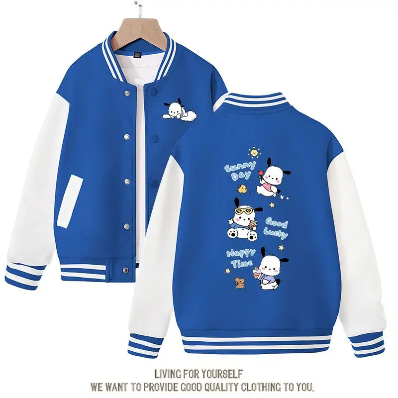 Sanrio Kawaii Pochacco Spring Autumn New Children's Baseball Uniform Cute Cartoon Girl Casual Loose Fit Sports Jacket Coat Gift