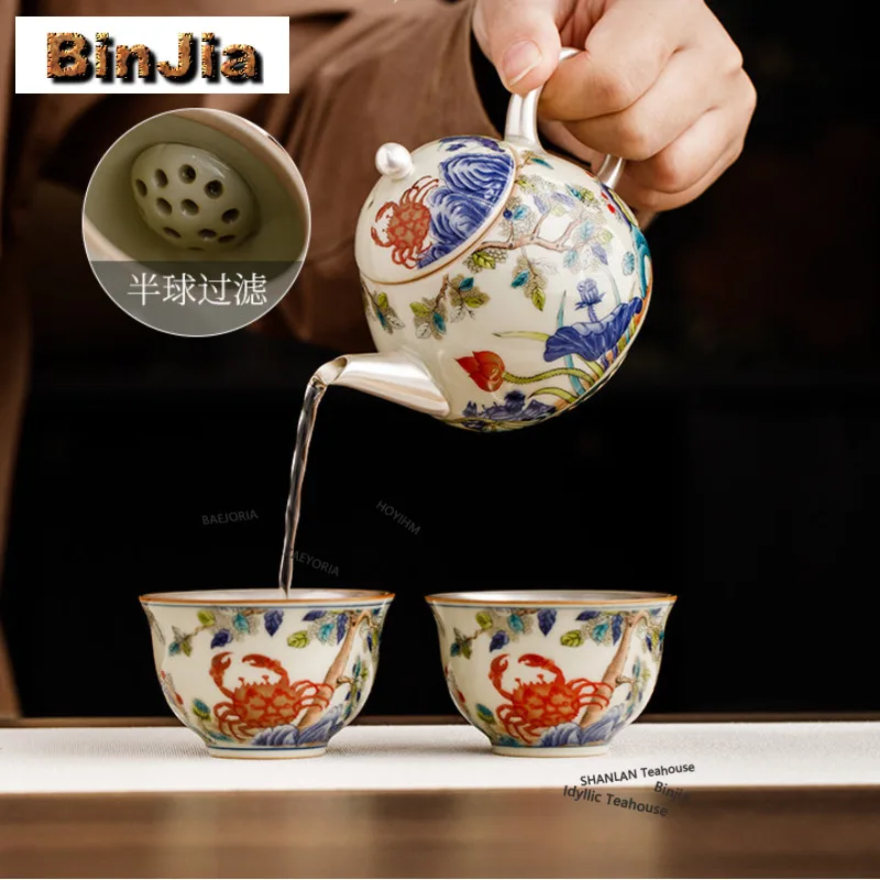 

Gilt Silver Plant Ash Lotus Crab Maple Tea Set Complete Set Aesthetic Tea Ceremony Set Teapot And Tea Cup Set For Tea Collection