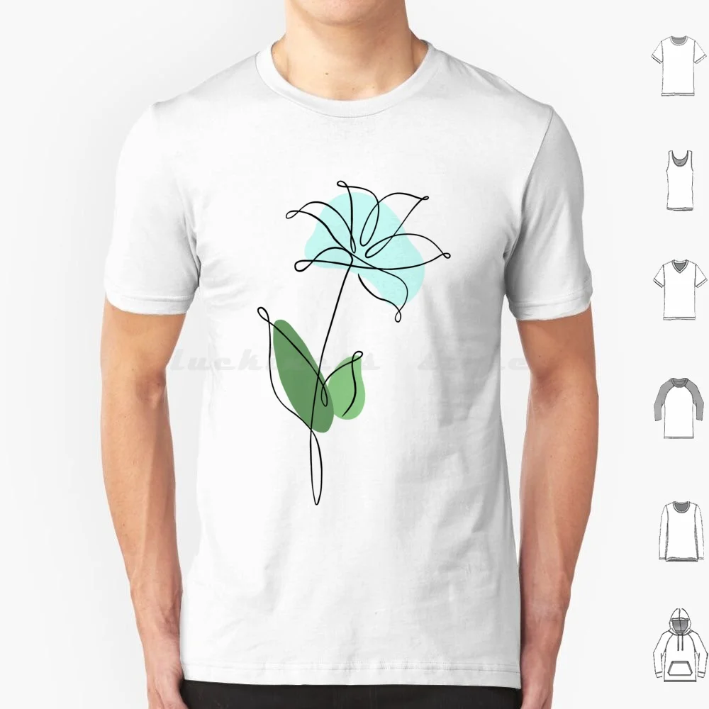 One Line Drawing Of Blue Lily Flower T Shirt Men Women Kids 6Xl One Line Blue Flower Lily Minimalistic Simple Cute Pastel Green