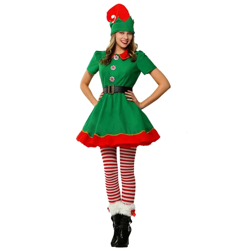 2024 natal elfo traje meninos meninas natal papai noel vestido de elfo verde para crianças adultos família combinando roupas cosplay