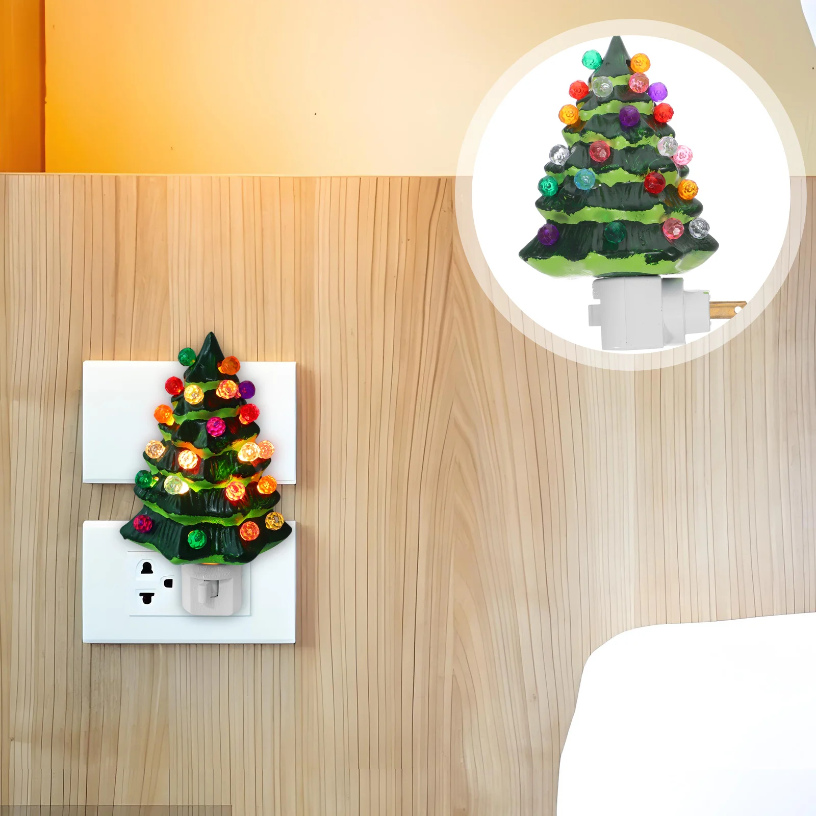 

Resin Christmas Tree Night Light 360 Degree Rotating Plug LED Soft Glow Holiday Decor Kitchen Bathroom Bedroom