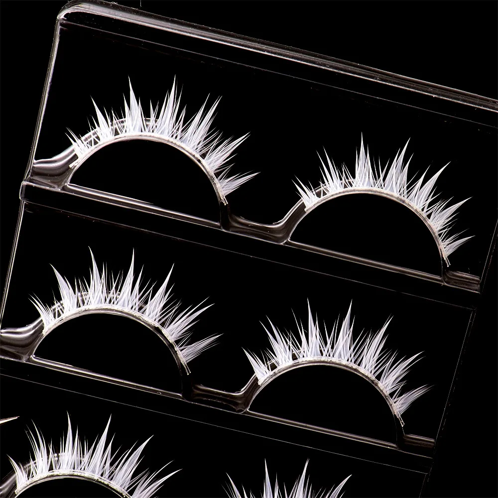 3 Pairs Fluffy Lace White Eyelashes 3D Natural Colored Artificial Vegan Silk Eye Lashes For Cosplay Halloween Makeup Party