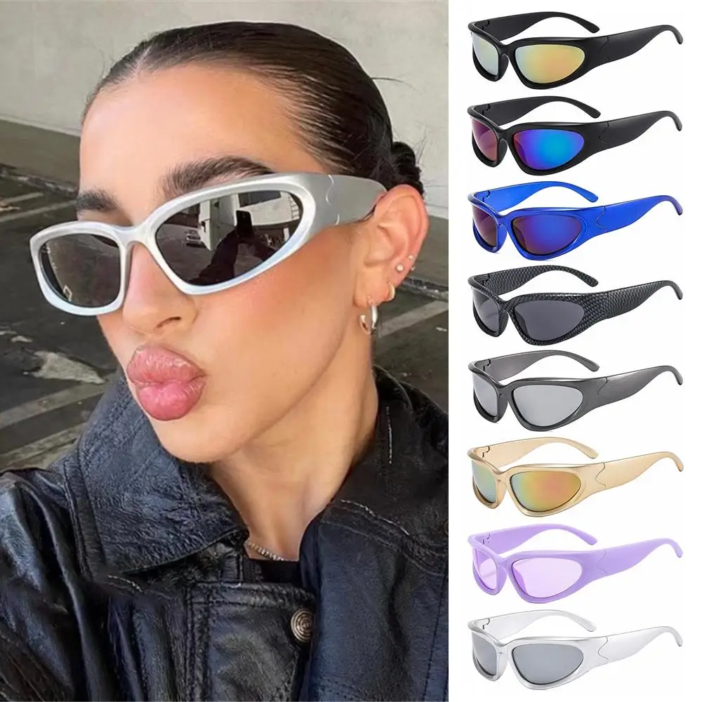 

Y2K Futuristic Oval Sports Sun Glasses Wrap Around Sunglasses Fashion Shades Vintage Punk Goggle Eyewear