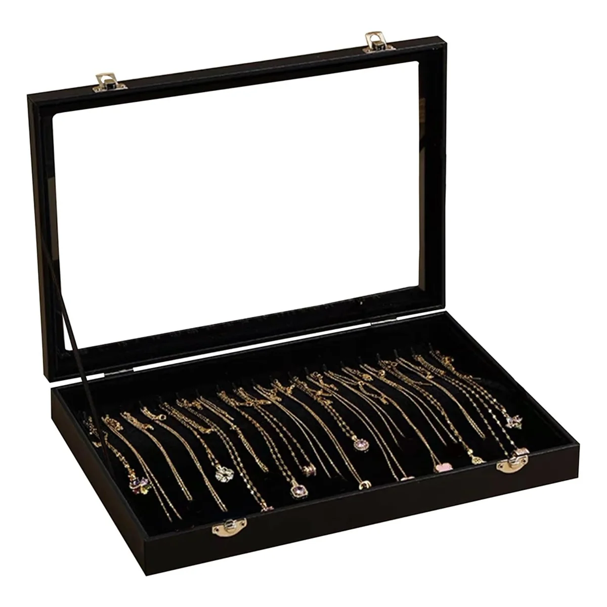 

20 Hooks Necklace Organizer Box Necklace Display Case Jewelry Tray Necklace Storage Holder with Transparent Lid