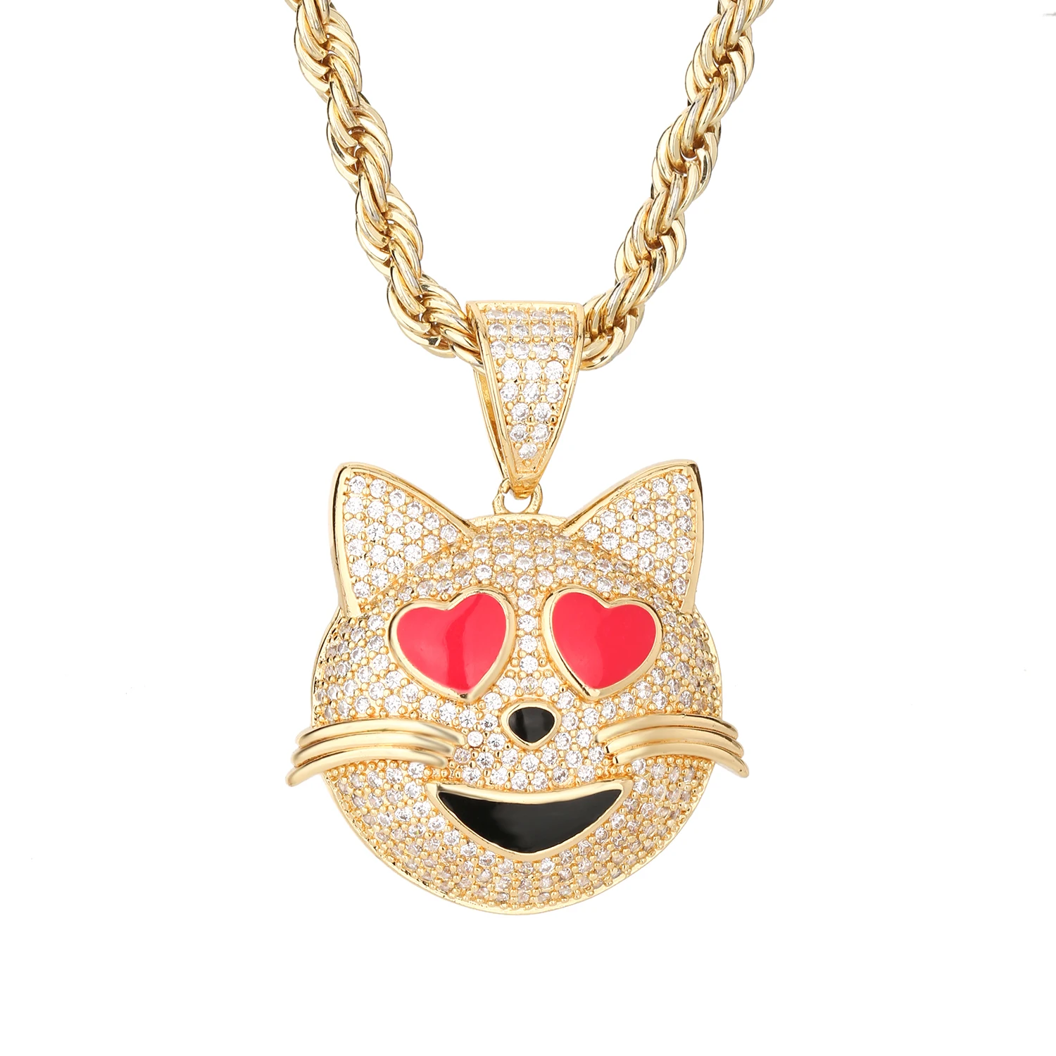 High Quality Zircon Copper 14k Gold Plated Animal Necklace Pendant Cat Cute Jewelry Pendant