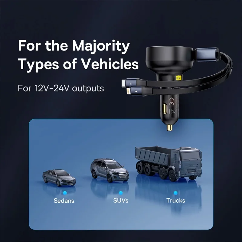 Baseus 60 واط شاحن سيارة نوع-C USB QC PD PPS شحن سريع المزدوج كابل قابل للسحب شاحن هاتف السيارة لسامسونج آيفون Xiaomi #6