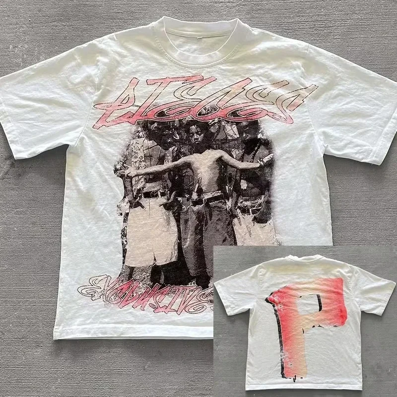 تي شيرت هيب هوب أمريكي عتيق مطبوع عليه حروف كبيرة الحجم Y2K ملابس الشارع الشهير برقبة دائرية فضفاض غير رسمي Harajuku موضة الشارع القوطي تي شيرت #1