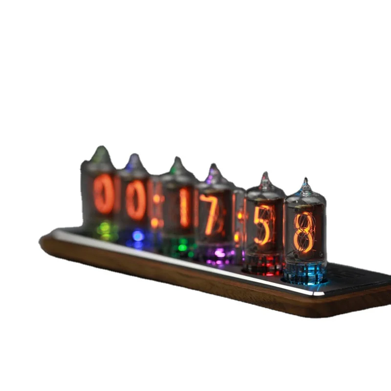 Omnixie Glow Clock Ultra-Thin Smart WIFI Soviet Union IN-14 Tube Clock Digital Clock with Wal-nut Wood Base