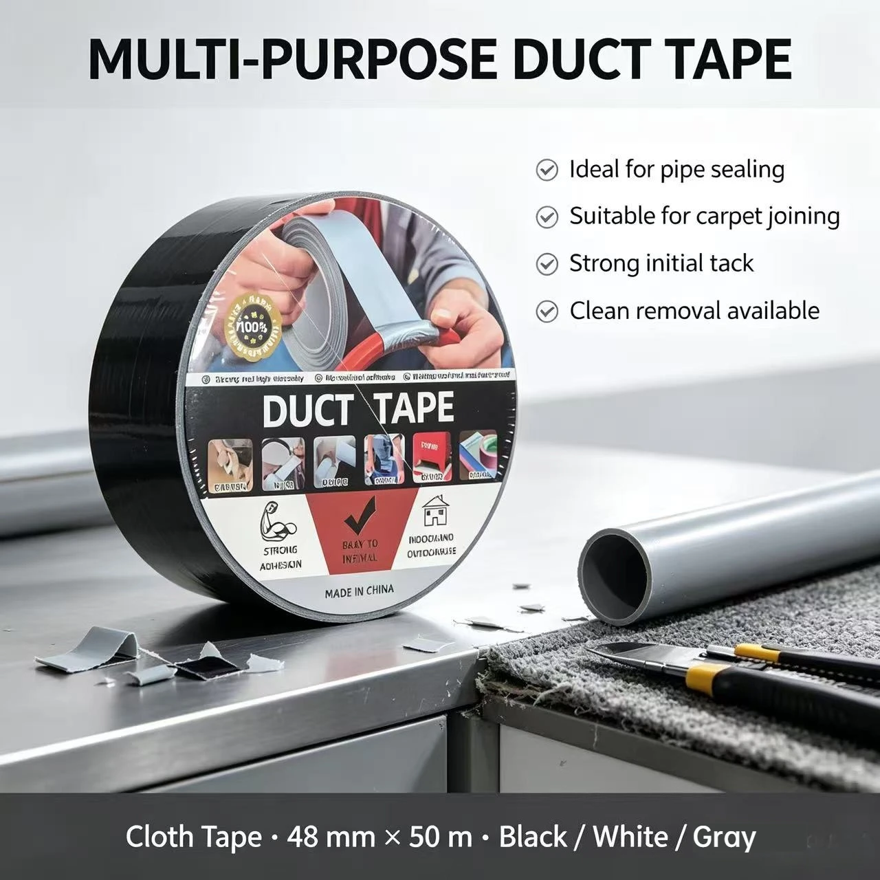 Single-Sided Duct Tape, Waterproof, Multi-Purpose Repair Tape for Home Sealing, Windproof, Surface Fixing and Temporary Bonding