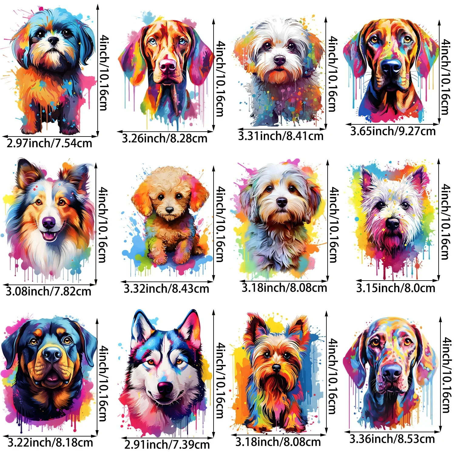 12-Pcs cute puppy series Iron-On Transfer Stickers,Design Decals Heat Pressed Decals,for DIY Clothing denim heat transfer film