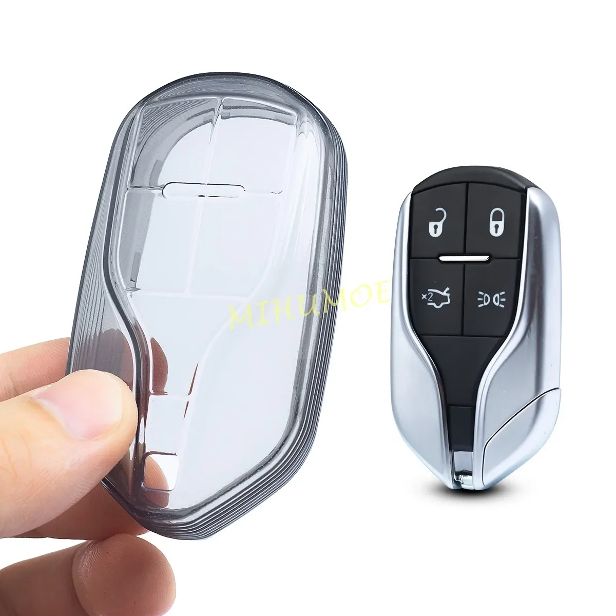 Zwart Transparant Autosleutelzakje Case Cover Sleutelhanger Ring Shell Protector Voor Maserati Ghibli Levante Quattroporte 2014-2023