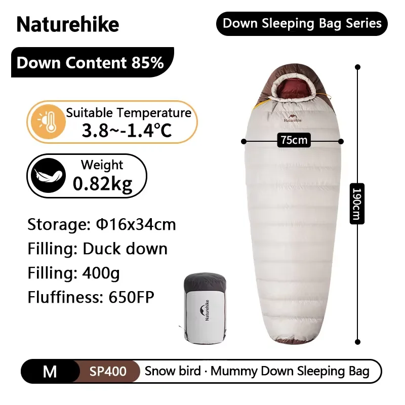 Naturehike スノーバード ダックダウン マミー寝袋 4 シーズン 軽量
