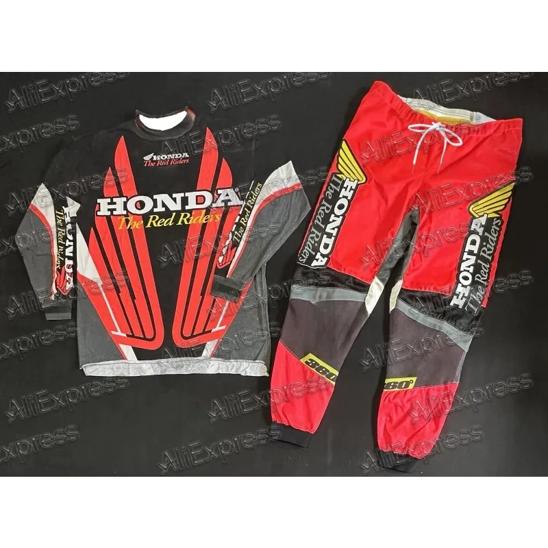 هوندا 2025 مطبوعة الكلاسيكية دراجة نارية دراجة هوائية جبلية جيرسي سباق الرياضة تنفس العرق فتل سريعة طويلة الأكمام ومجموعة بناطيل رجالي
