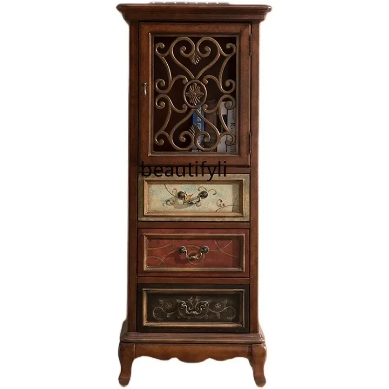 

A48 American Style Tall Cabinet with Doors and Drawers, Entryway Vintage TV Side Cabinet