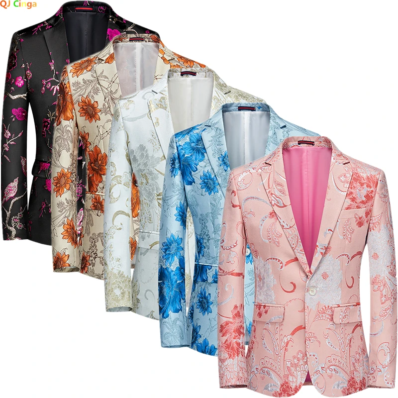 Pink Men's Embroidered Suit Jacket, Wedding Party Dress Coat, Fashionable Slim Male Blazers, Asian Size M-5XL 6XL