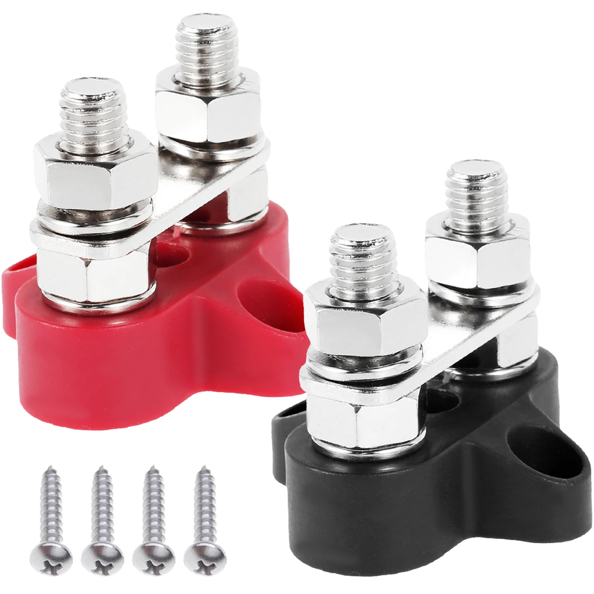 2Pcs Bus Bar Terminal Block Professional Insulated Dual Heavy Duty Power Distribution Stud Positive Negative for Marine Car Boat