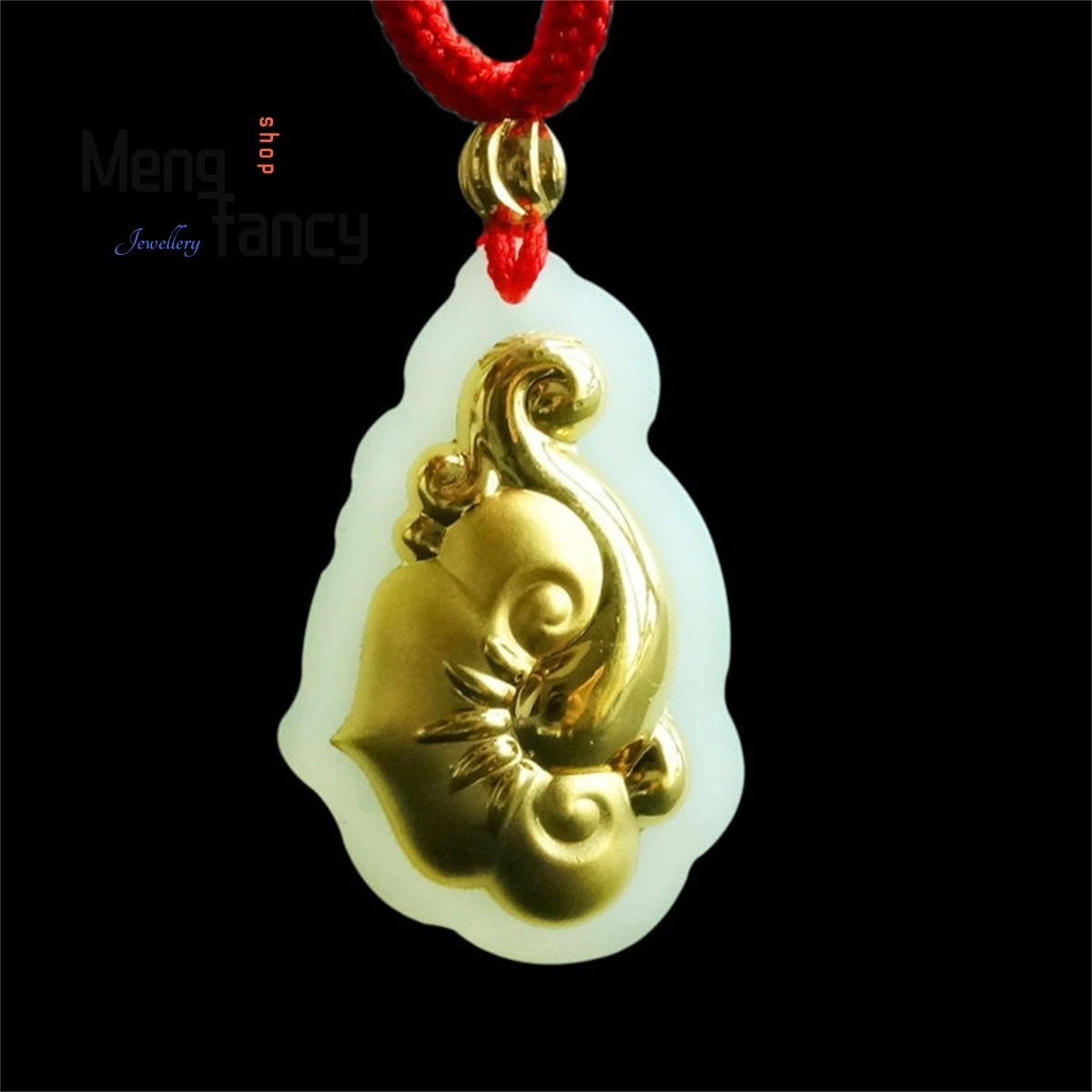 

Natural Genuine Gold Inlaid With Hotan Jade Ruyi Pendant Simple Generous Personality Fashion Charm Exquisite Men Women Jewelry