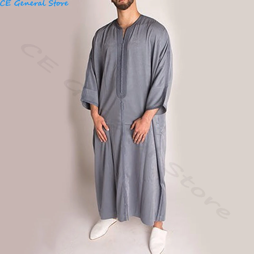 Durable Kaftan Arab Muslim Robe Men Jubba Thobe Long Sleeve Dubai Islamic Ethnic Gown Nightshirts Fashion Loose Casual Clothes