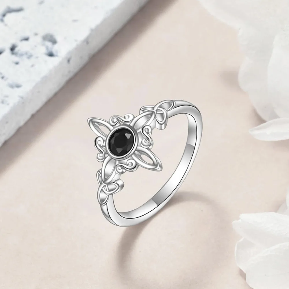 WOSIKATE خمر موضة الأسود خاتم زركونيا للنساء 925 الفضة والمجوهرات شخصية تموج ماجيك عقدة البنصر بالجملة