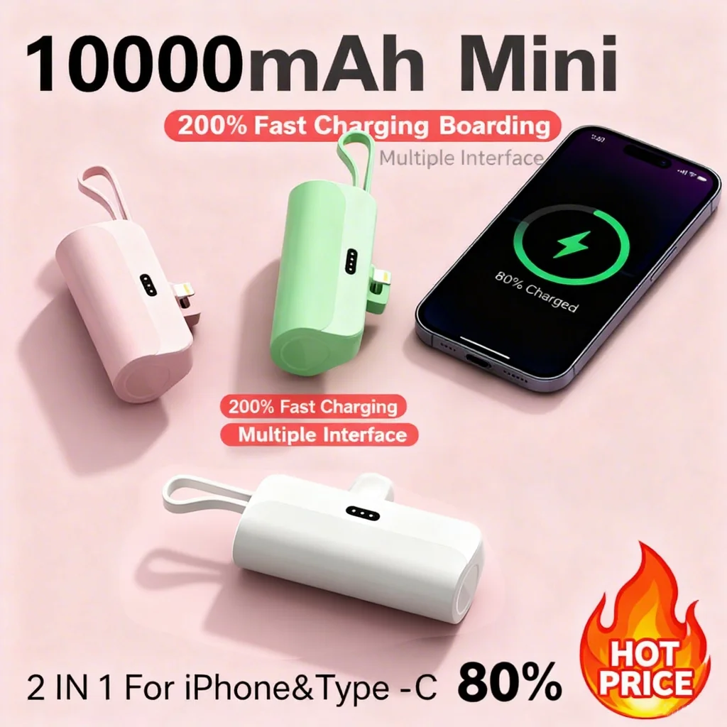 

Mini Portable Mobile Phone Charger External Battery Power Bank Plug and Play Suitable for Apple Samsung Huawei Xiaomi 10000mAh