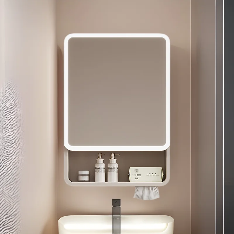 

Space aluminum arc mirror cabinet Small size intelligent sensor light with paper drawing hole Bathroom wall-mounted separate