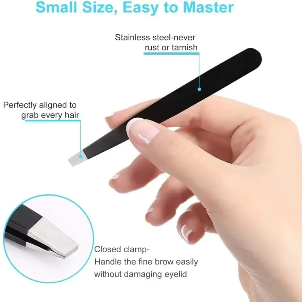 Zestaw 4 szt. pęset ze stali nierdzewnej z ukośnym ostrzem, z torbą do przechowywania, pęsety do brody z ostrym końcem, przenośne pęsety do rzęs