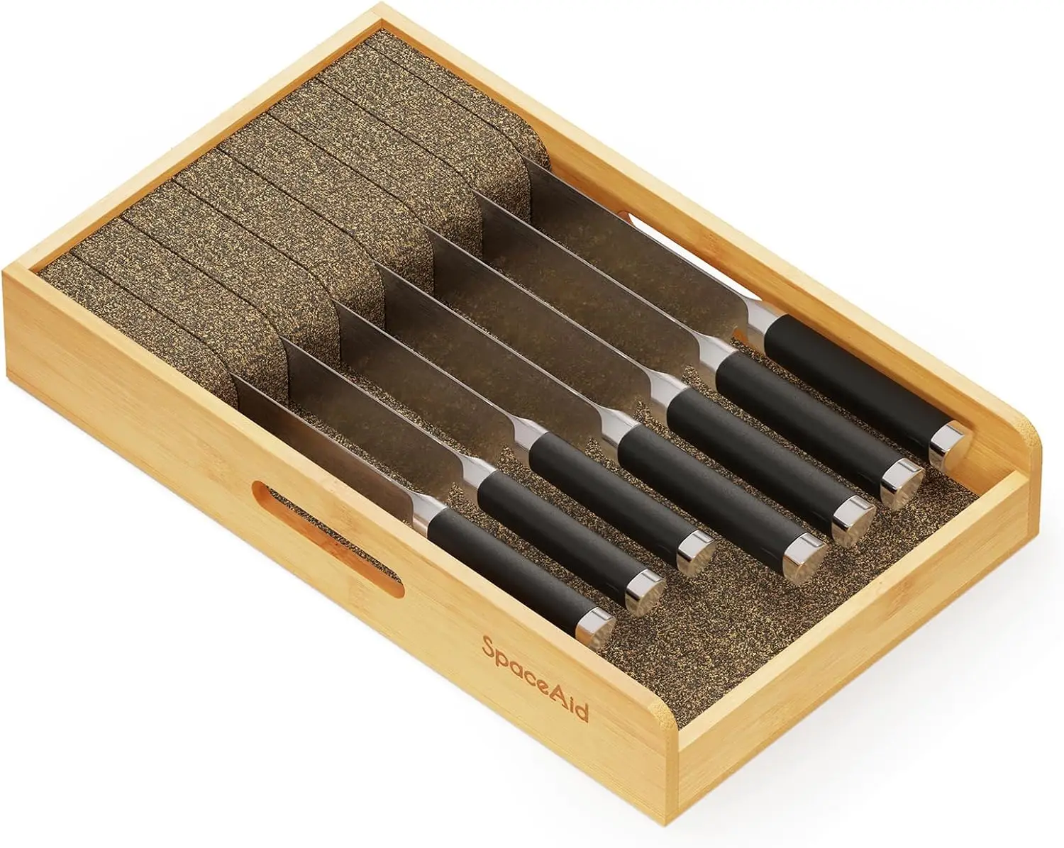 

Bamboo Knife Drawer Organizer, 9' Wide, Kitchen Steak Knife Holder, Natural Finish