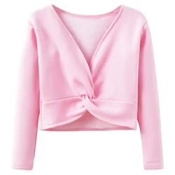 Girls Ballet Coat Long Sleeve Wrap Top Dance Shrug Sweater Crop Coat Kids Dancewear Cotton Pleating Warm Up Pullover for Leotard