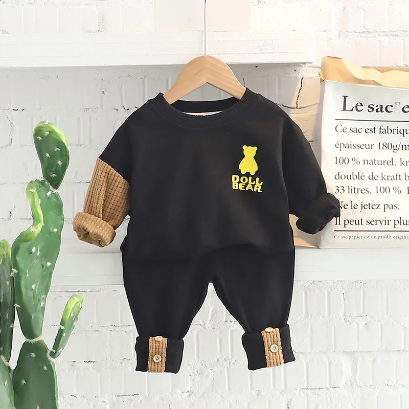 Baby Boys Clothing Sets Embroidered Bear Girls Long Sleeve Casual Hoodie Sweatshirts + Pants 2Pcs Outfits for Kids Sport Suit