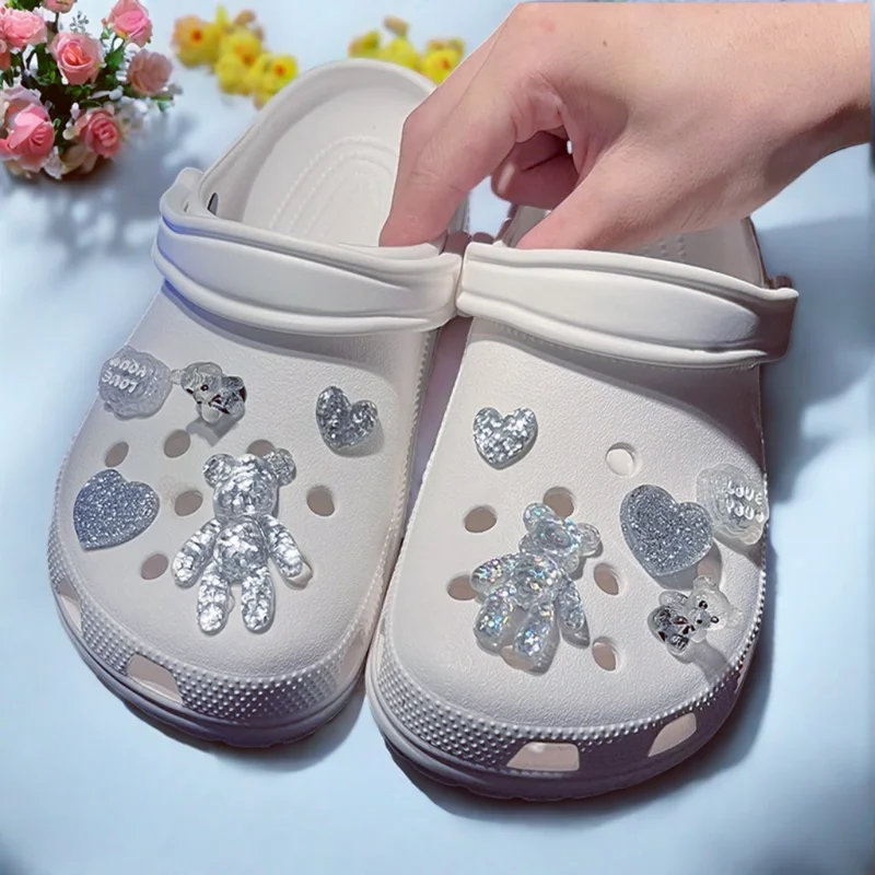 Fashion Elegant Women DIY Hole Shoes Charm for Cute Love Bears Shoes Accessories White All-match Shoe Decorations Fashion Bundle image 4