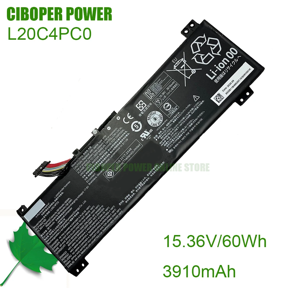 

CP New Genuine Laptop Battery L20M4PC0 L20D4PC0 SB11B48820 L20C4PC0 15.36V/60WH/3910mAh For Legion 5-15ACH6H series Notebook