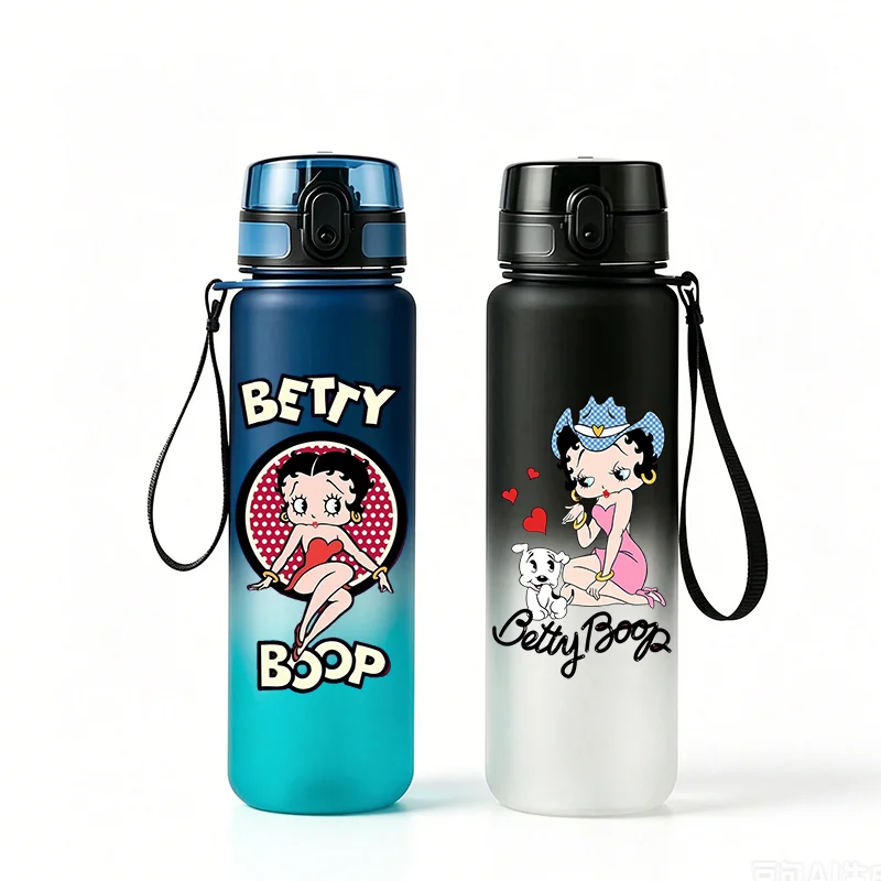 Бутылка для воды Betty Boop Cartoon, 650 мл, градиентная, спортивная, портативная, для активного отдыха, подарки на праздники и фестивали