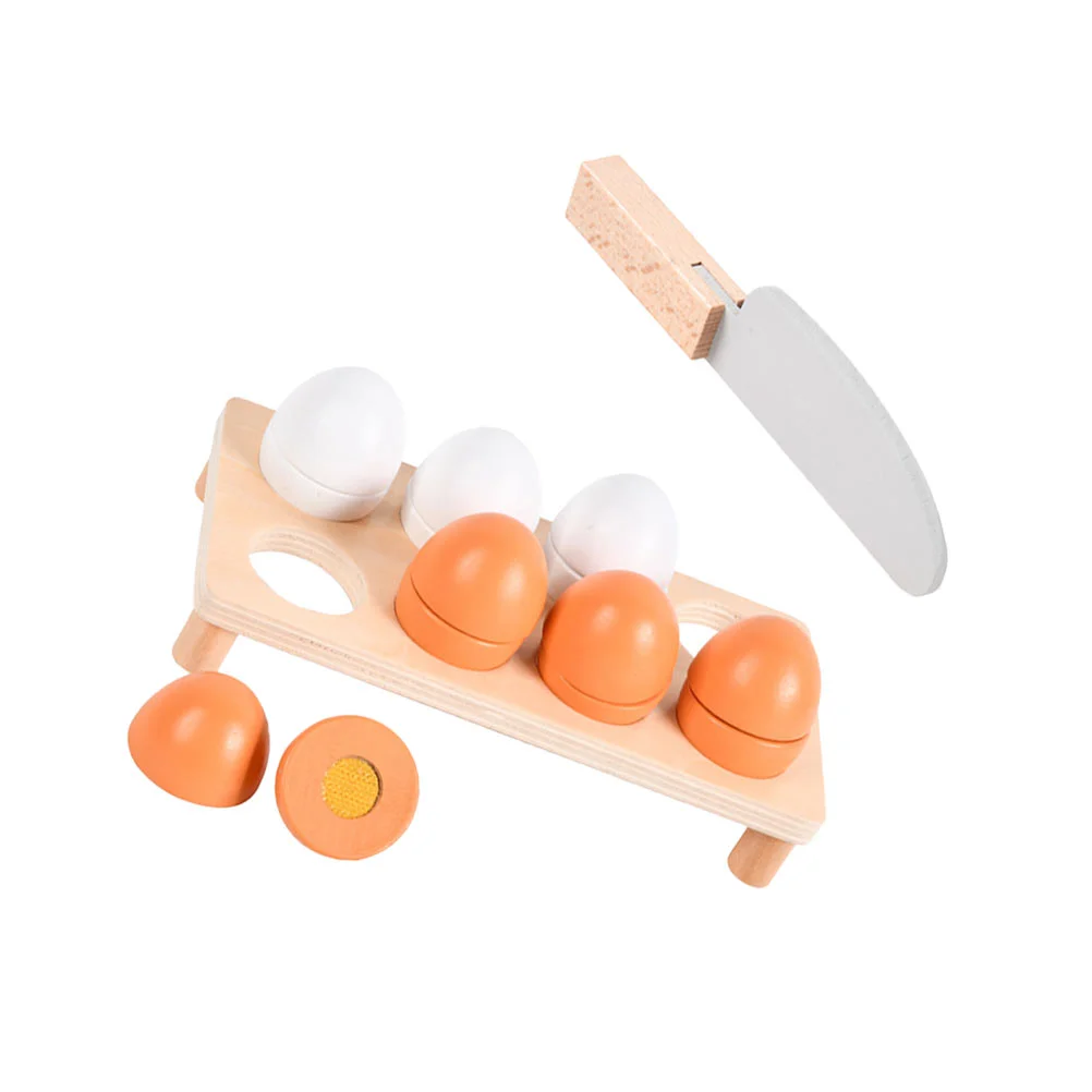 

10 Pcs Wooden Simulated Eggs Educational Toy Simulation Cutting Play House Kitchen Supplies And